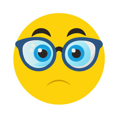 Worried Nerdy Emoticon: Concerned Cartoon Smiley Face with Glasses