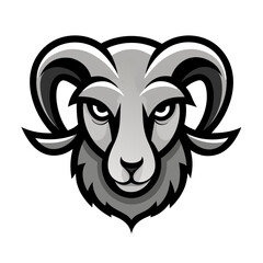 Mystical Horned Ram in Grayscale with Stylized Wool for High-Contrast Esport Logos