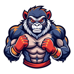 Boxing Primate Mascot with Intense Gaze and Shadows for Combat-Sport Branding