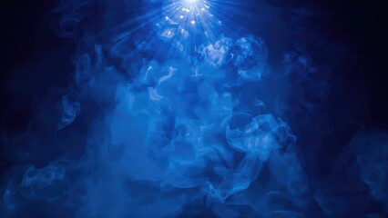 Design background with abstract textures. Stage lighting combined with smoke and spotlight motifs, showcasing flower-like art patterns in blue hues, perfect for wallpaper use.