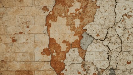 Retro-style cracked ceramic tile wall with vintage beige and terracotta hues