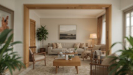 Fototapeta premium Unclear visual of a simple domestic lounge environment designed for use as an interior background.