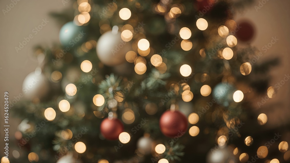Poster festive tree adorned with a gentle blur and glowing bokeh effect