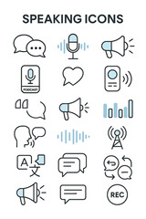 Fototapeta premium speaking icon set, voice communication icons, podcast vector, chat symbol, audio wave icon, microphone 