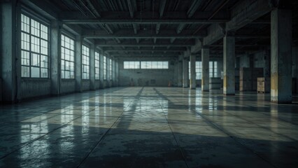 Blurred image of a spacious office area with windows and light.