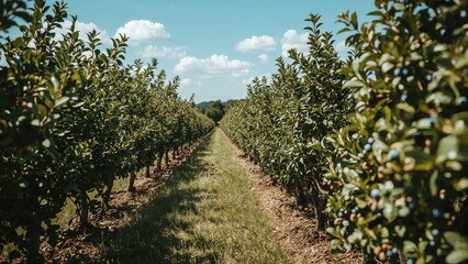 Naklejka premium Vast blueberry bushes during the summer season