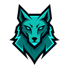 Fototapeta premium Glitch-Themed Wolf Mascot with Teal Glow and Sharp Lines for Cyber-Wolf Team Badge