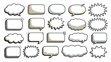 A playful and clean EPS vector illustration set of hand-drawn speech bubbles and doodle-style frames, featuring a variety of quirky, minimal, and stylish bubble shapes in a sketchy, handwritten line 
