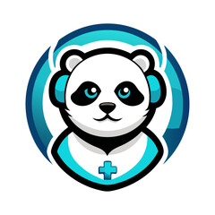 Friendly Panda Gamer with Headset and Glowing Emblem in Soft Blue Vector Team Layout