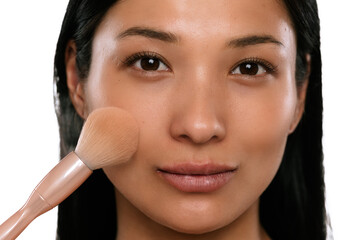 Applying Makeup with Brush for Natural Radiant Look