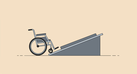 Wheelchair rolling up ramp, accessibility, disabled access, building entrance