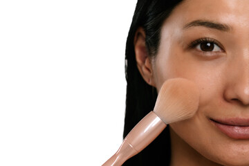 Applying Makeup with Soft Brush on Smooth and Healthy Skin Close-Up