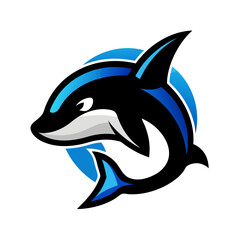 Fototapeta premium Minimal Orca Mascot in Bold Black-White-Blue Contrast for Clean Esports Logo Identity