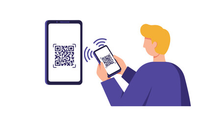 Person Scanning QR Code on a Screen with Another Phone, on plain Background