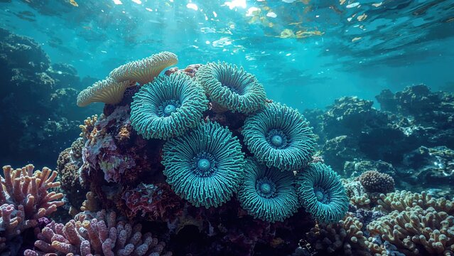 Colorful Zoanthid Corals with Blue Angel Hue