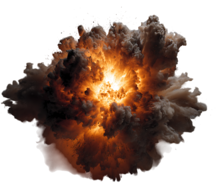 Fiery explosion, smoke, chaos