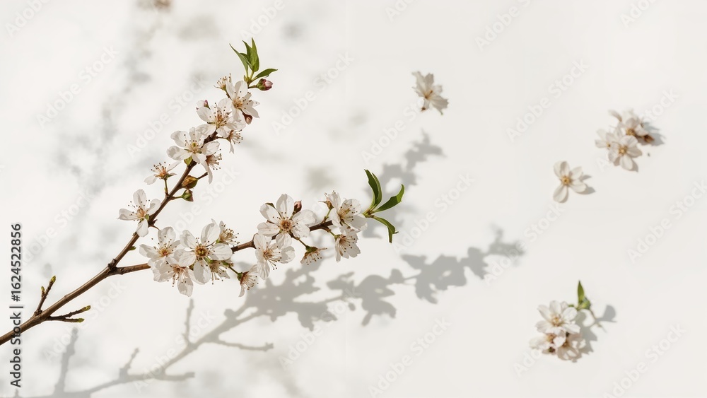 Poster blooming almond branch featuring empty space on a subtle background