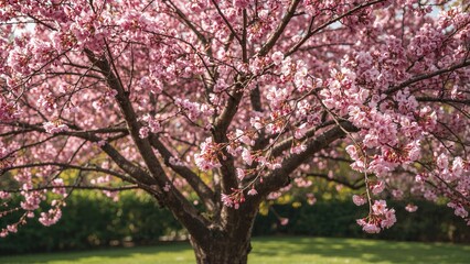 Detailed shot of cherry blossoms on tree branches