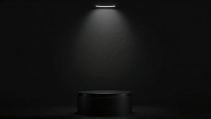 Neon-lit black stand showcasing product against plain backdrop