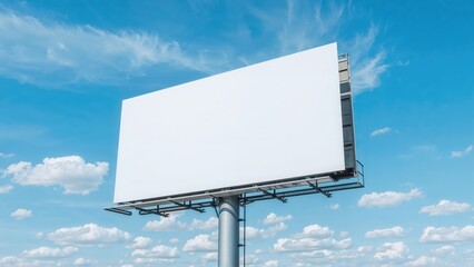 Unoccupied billboard positioned under a bright blue sky