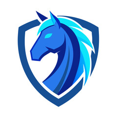 Futuristic Horse Head with Glowing Mane and Shield-Shaped Vector Base