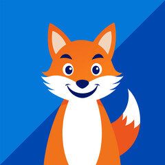 Orange Fox Mascot with Blue Accents in a Bold Split-Color Vector Background