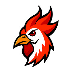 Flaming Rooster Head with Sharp Beak and Radiating Feather Spikes
