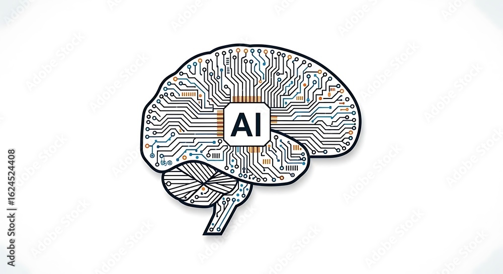 Aufkleber a brain shaped circuit board with the letters ai in the center on a white background image