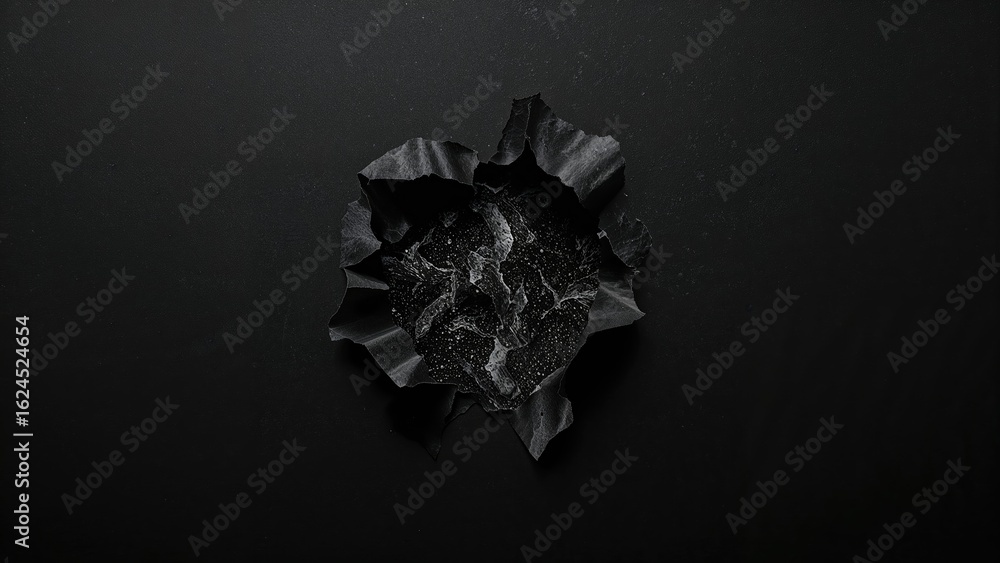 Poster dark backdrop featuring a perforated paper with a textured rupture, created with ai generative techn