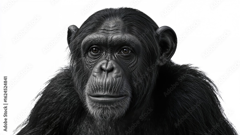 Aufkleber grayscale image capturing a chimpanzee's introspective gaze