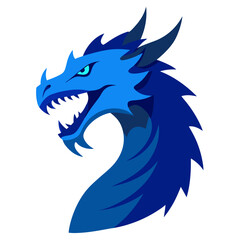 Roaring Blue Dragon in Profile with Jagged Spines and Framing Shadows