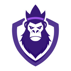 Gorilla King with Royal Crown and Intense Stare on Purple Shield