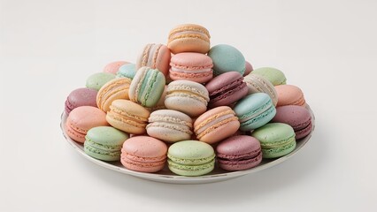 Fototapeta premium Large assortment of vibrant flavored macarons on a white background