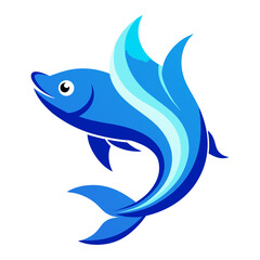 Blue Gradient Fish Leaping with Ripple Effects and Highlighted Fins