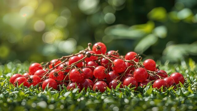 Cultivated yoshta berries, a blend of currant and gooseberry, in a garden setting