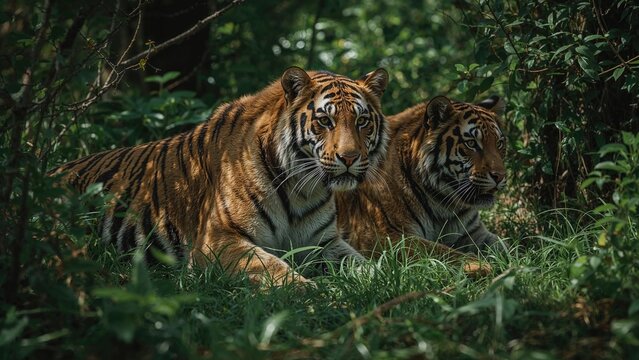 Fierce predators lying low, hunting their natural food.
