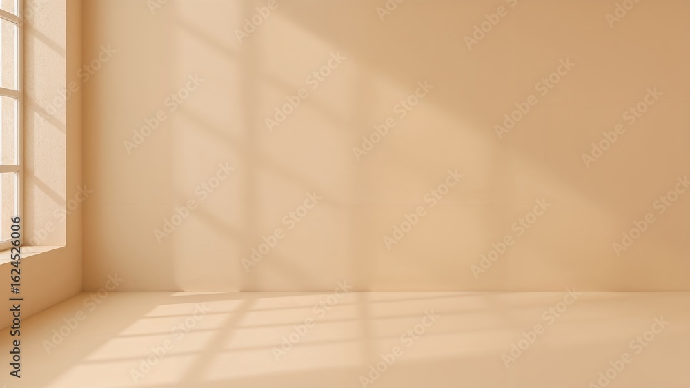 Poster empty beige room featuring window shadows for product display