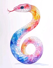 Pastel Snake Drawing with Decorative Patterns and White Space