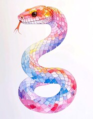 Pastel Snake Drawing with Decorative Patterns and White Space