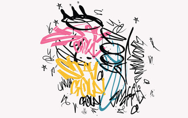 colorfull graffiti seamless pattern with abstract tags, letters without meaning. Fashion hand drawing texture, street art retro style, old school design for Tees, textile.eps8