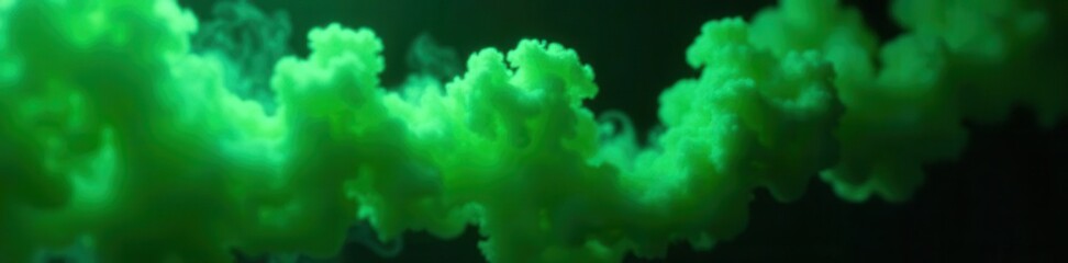 Dense, vibrant green smoke billows across black , emission, graphic, photography