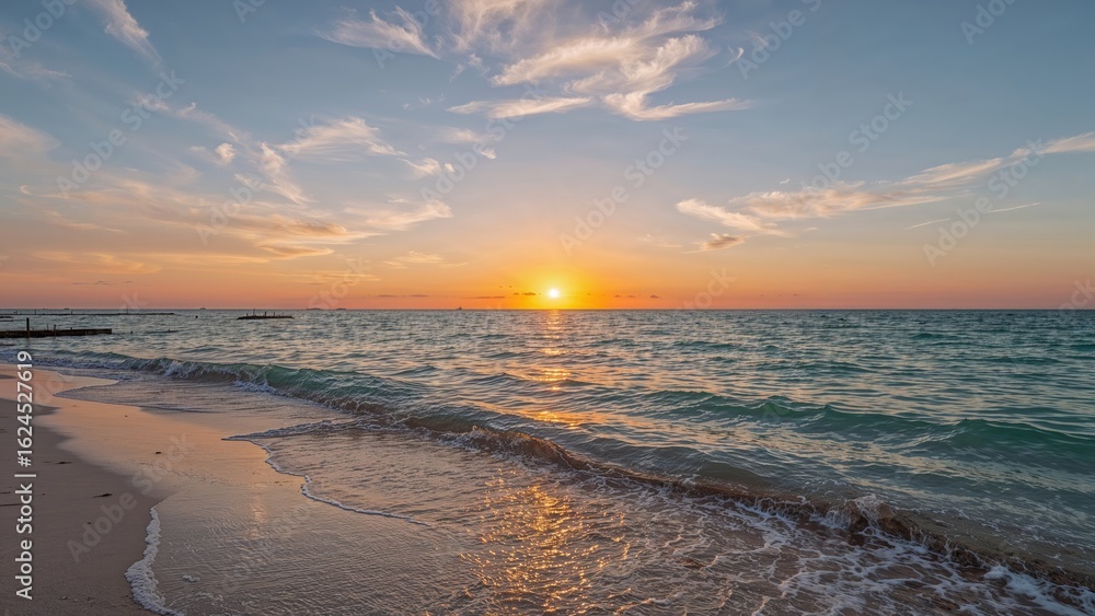 Poster magnificent twilight at the beach. representation of calmness and repose