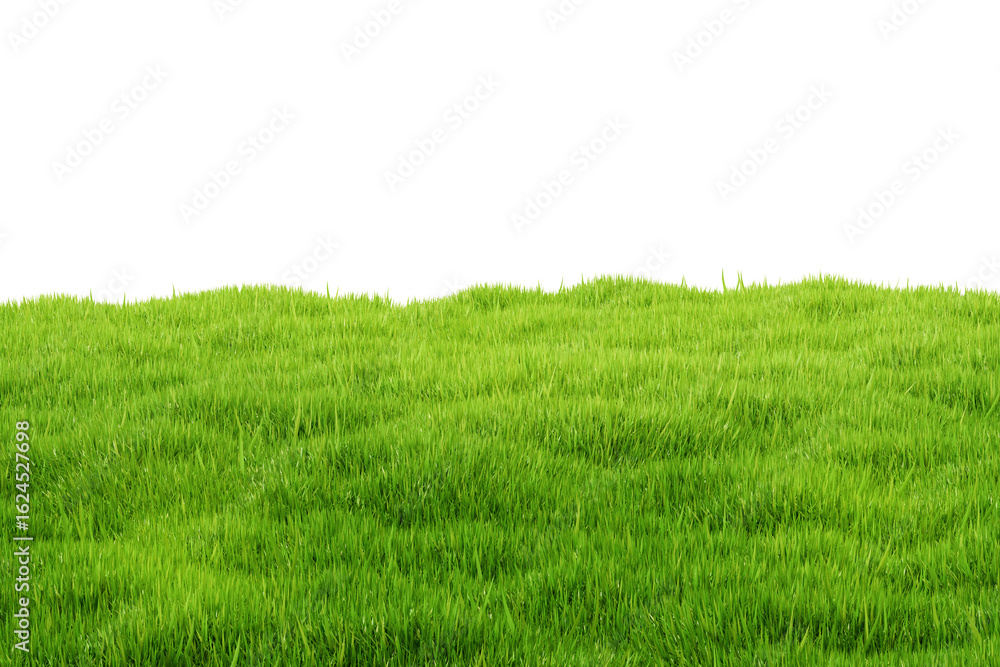 Poster realistic green grass field with lush texture on white background, natural landscape concept represe