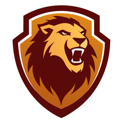 Roaring Lion Emblem in Amber and Brown Tones, Symbolizing Strength and Leadership
