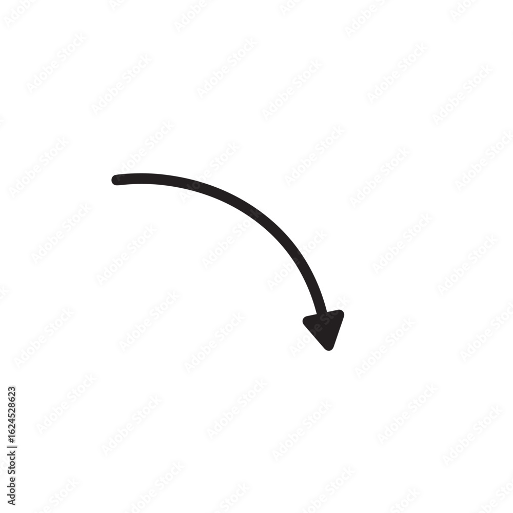 Poster vector art of curved arrow pointing down isolated on white background