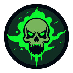 Toxic Skull with Green Vapor Trails and Neon Grunge Effects Inside a Circular Badge for Dark-Style Vector Design