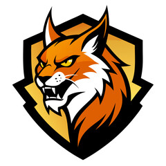 Aggressive Lynx with Fiery Gradient Fur and Sharp Ear Tufts, Leaping from a Bold, Black-Outlined Vector Badge