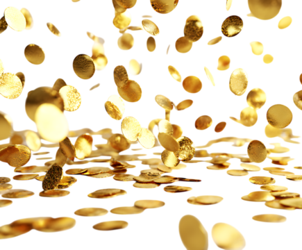 Golden coins falling on black background