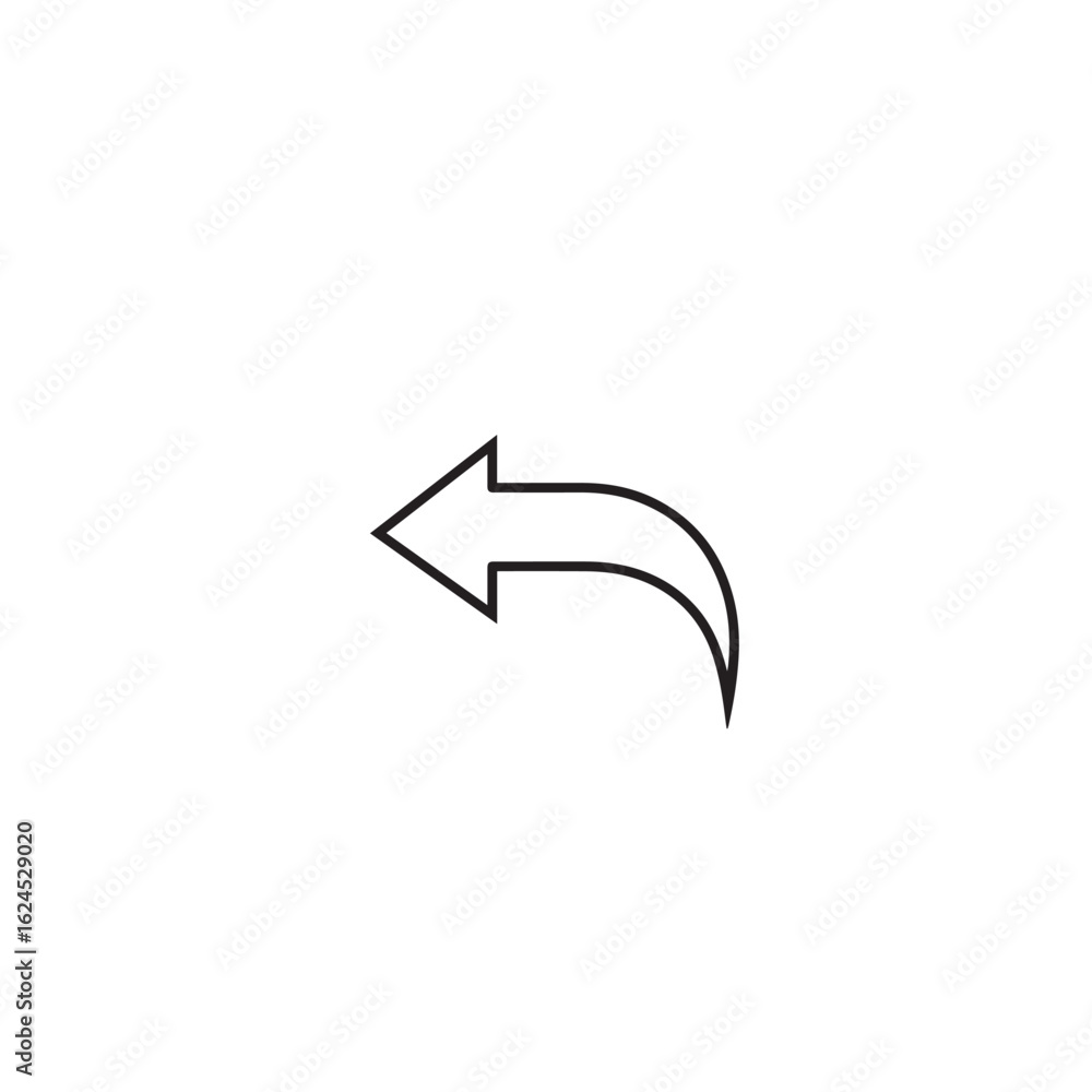 Poster vector art of curved arrow icon isolated on white background pointing backward or indicating return
