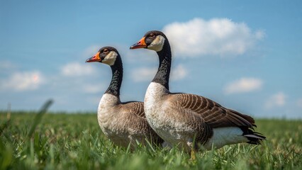 Fototapeta premium Stunning farm birds grazing in a field